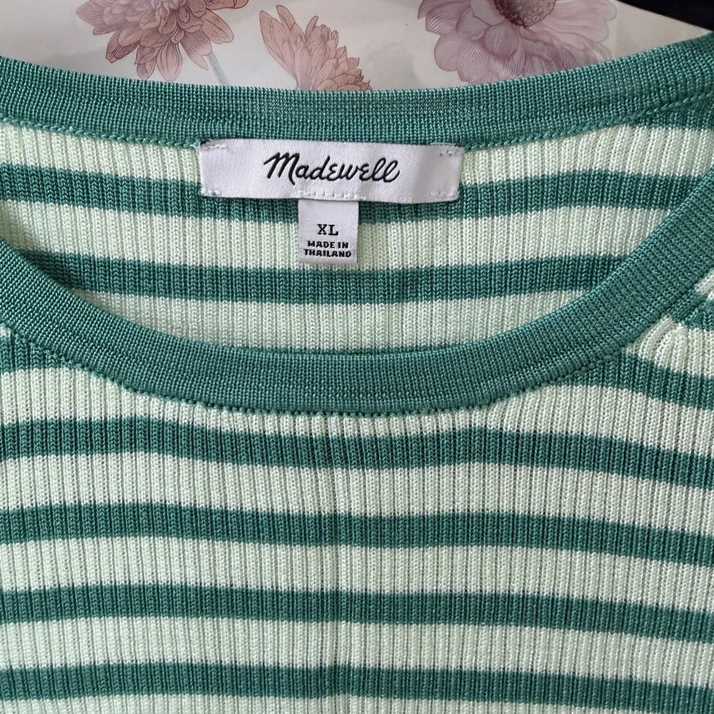 EUC Madewell Green Striped Ribbed T-Shirt - Picture 2 of 4